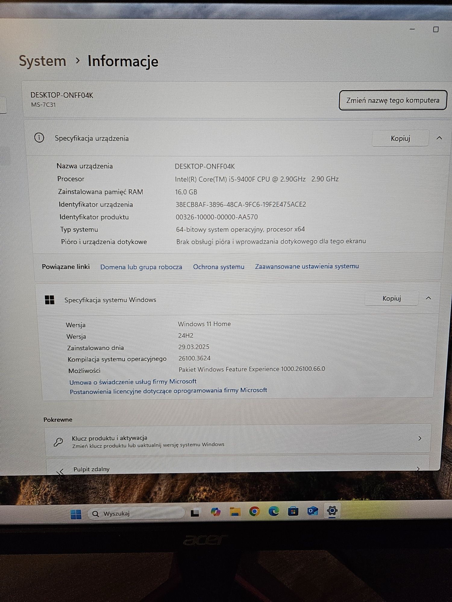 Komputer Gaming Core i5 9400F/16GB /RTX3060 12GB/ 500SSD+500HDD/ Win11