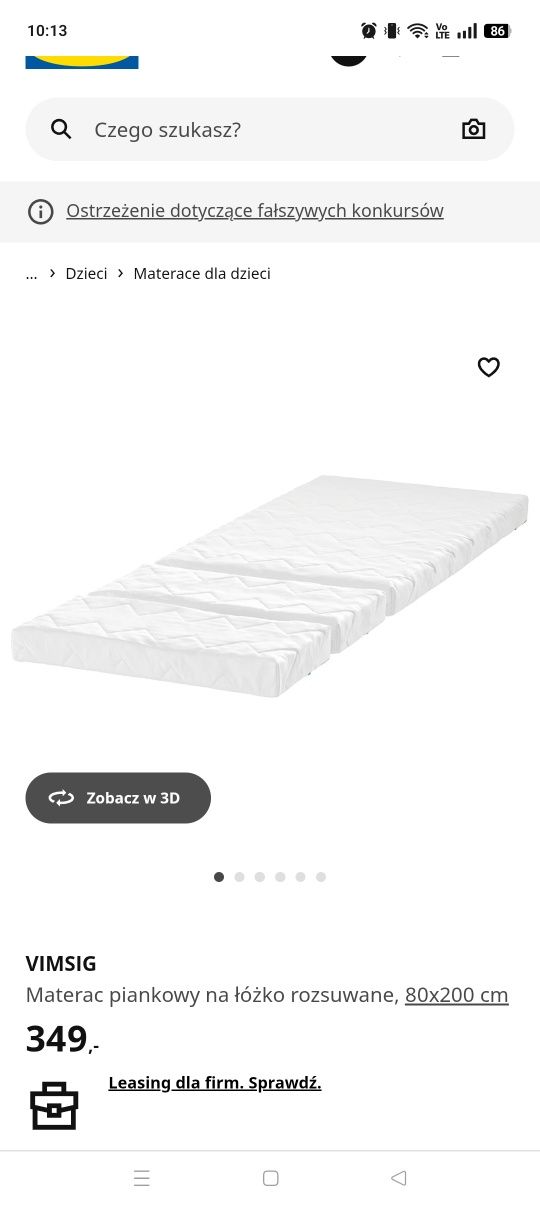 Łóżko Minnen Ikea białe z materacem