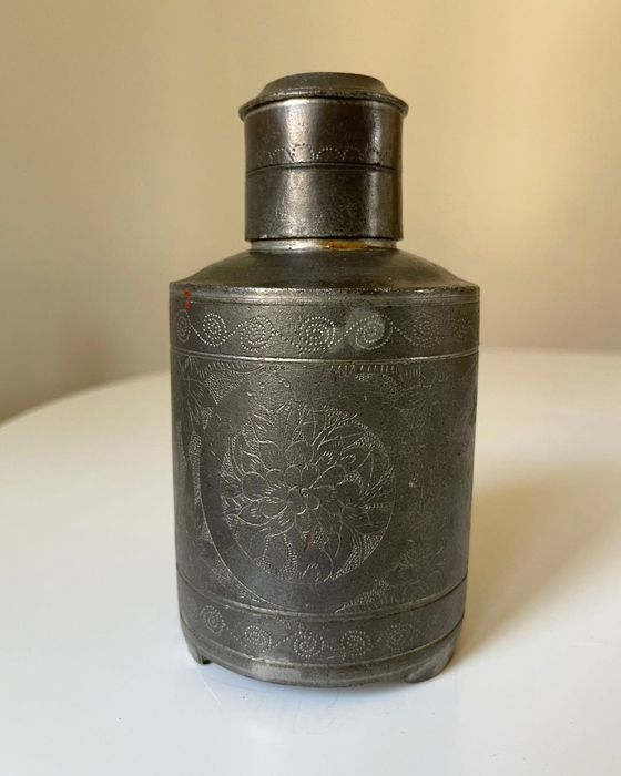Pojemnik Na Herbatę Chiny Vintage 15cm Cyna Tea Caddy
