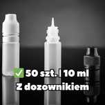 Butelki PET 10 ml do liquidów – zestaw 50 szt. + dozownik + zakrętka
