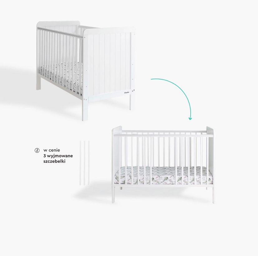 Łożeczko niemowlęce Country Cot 120x60 + bok otwarty DayBed + materac
