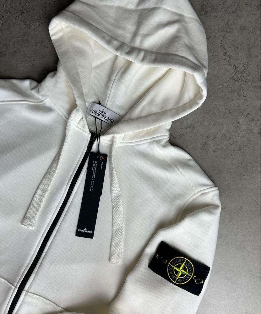 Зіп худі Stone Island білий XS-XXL ~ Худи Стон Айленд ~ Кофта Стонік