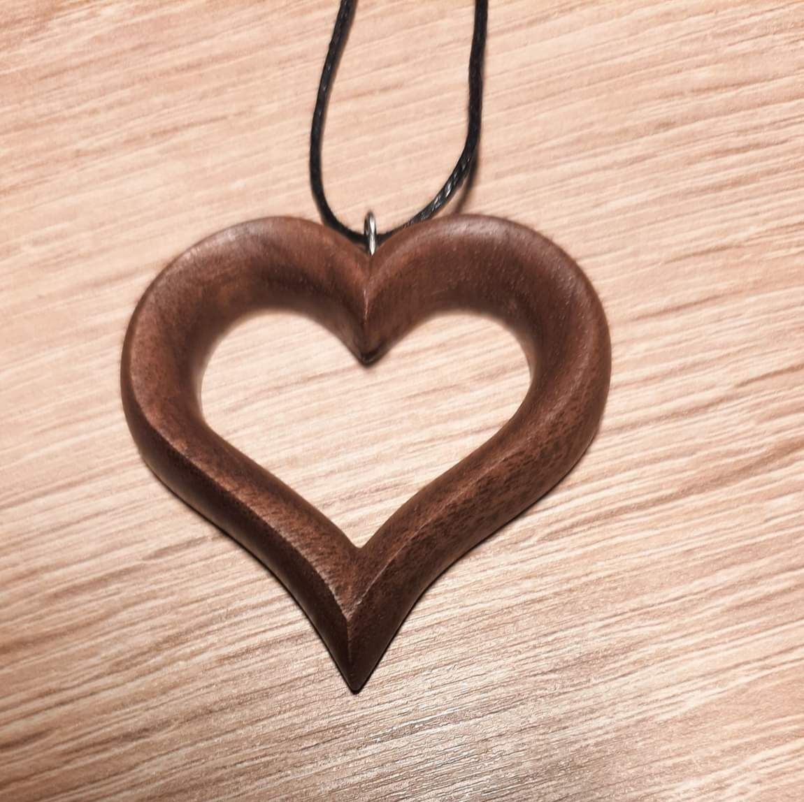 Duże serce zawieszka naszyjnik drewno rękodzieło handmade