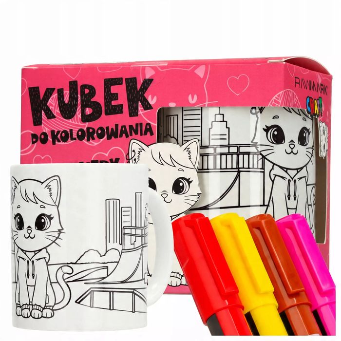 Kubek do malowania + 4 markery - zestaw kreatywny. Rawmark