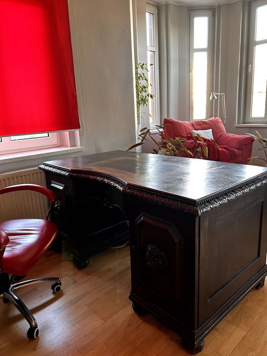 Biblioteka i biurko (zestaw) - antyki z duszą, lite drewno, rzeźbienia