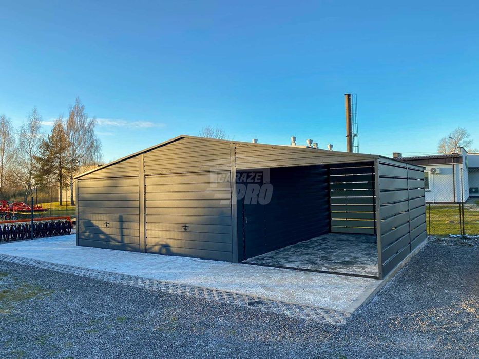 Garaż blaszany 6x6m - wiata 3m - 2x Brama - drzwi Dach GP597