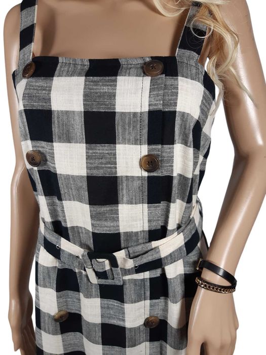 Nowa czarna ecru długa sukienka wzór w kratkę 40,L Primark bawełna