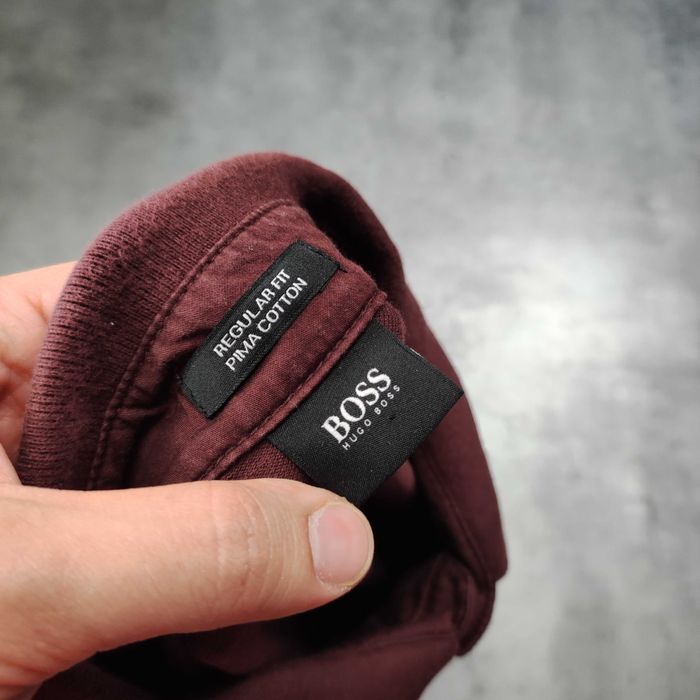 MĘSKA Koszulka Polo Długi Rękaw Longsleeve Bordo Hugo Boss Bawełna
