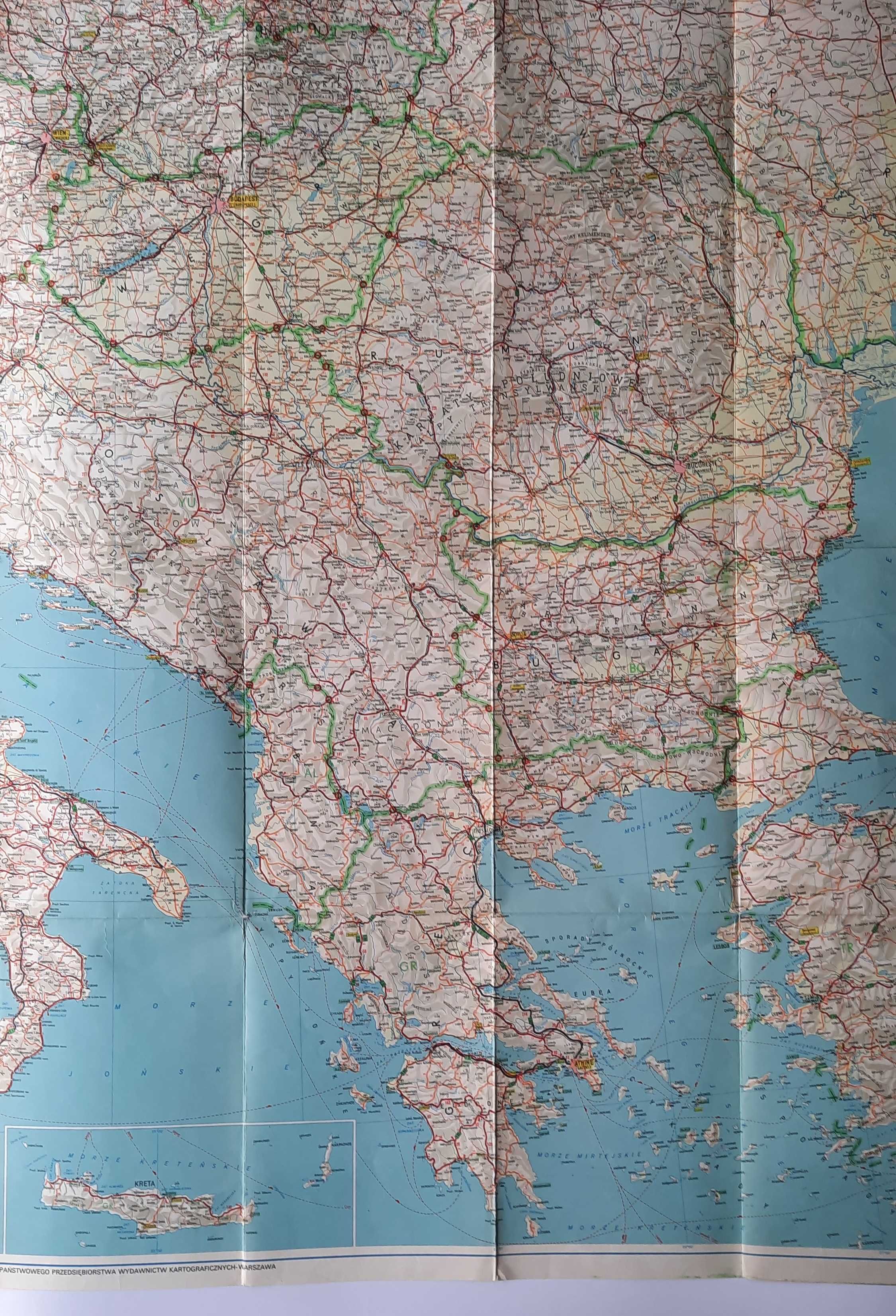 Europa Południowa - część wschodnia mapa samochodowa 1977