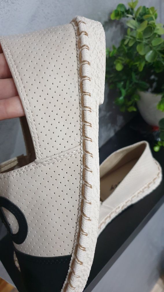 Buty damskie espadryle baleriny eko skóra nowe beżowo czarne roz 40/25