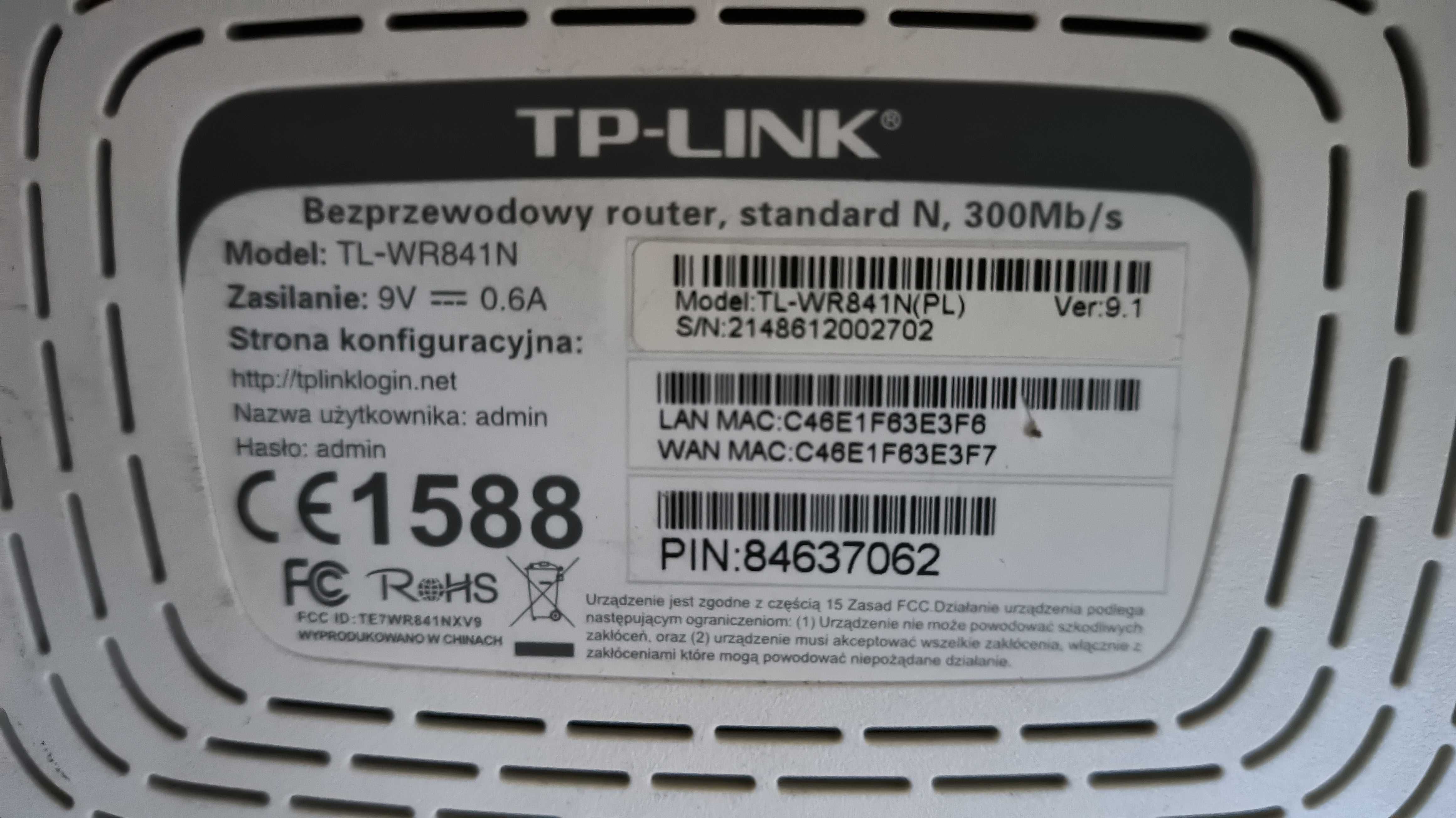 Router bezprzewodowy TP-LINK   WI FI