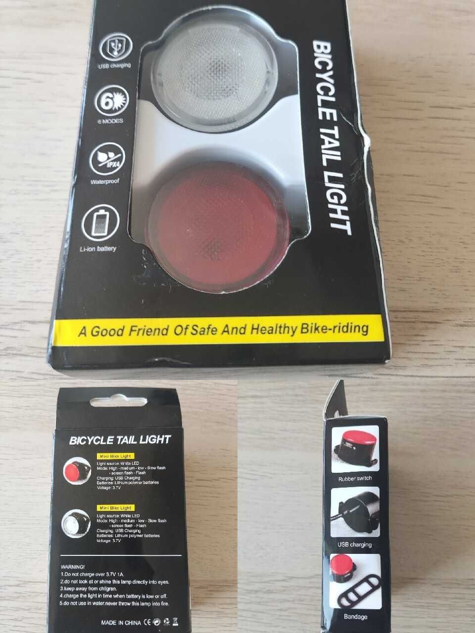 Lampki do Roweru Lampka Przód i Tył Światła 6T Aku 260mAh Ładowane USB