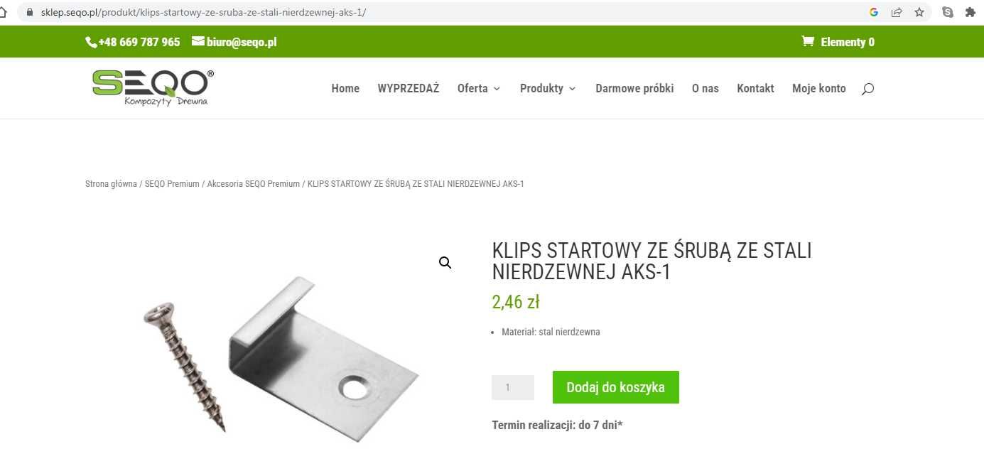 SEQO klips startowy do deski tarasowej ze śrubą inox AKS-1