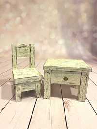 Conjunto mini mesa e mini cadeira para sessão fotográfica ou decoração