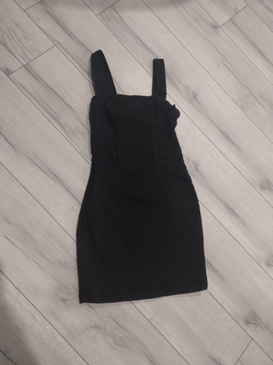 Sukienka mini jeansowa czarna na ramiączkach tuba obcisła