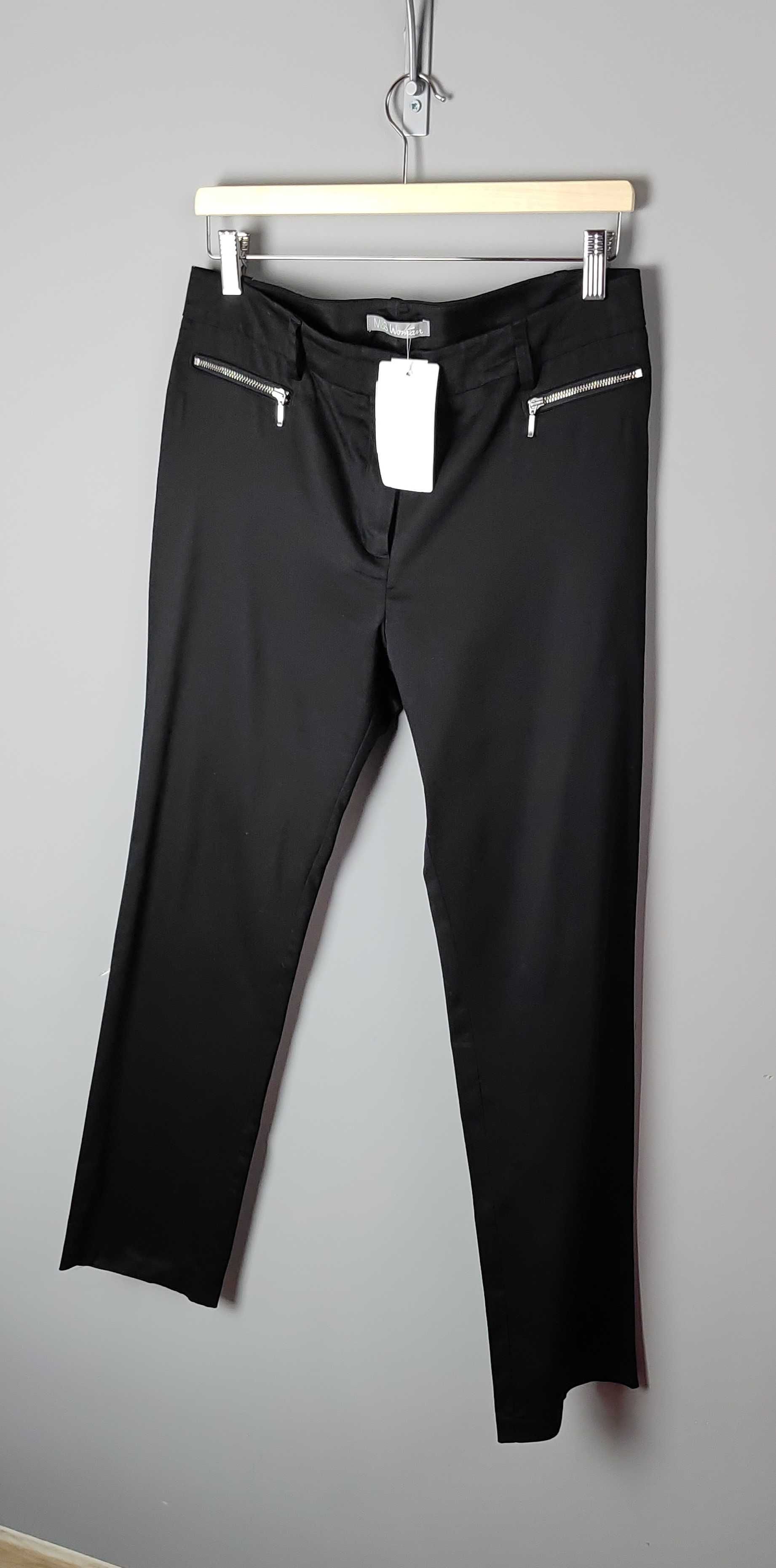 Spodnie czarne gładkie proste wysoki stan bawełna M&S Woman 40