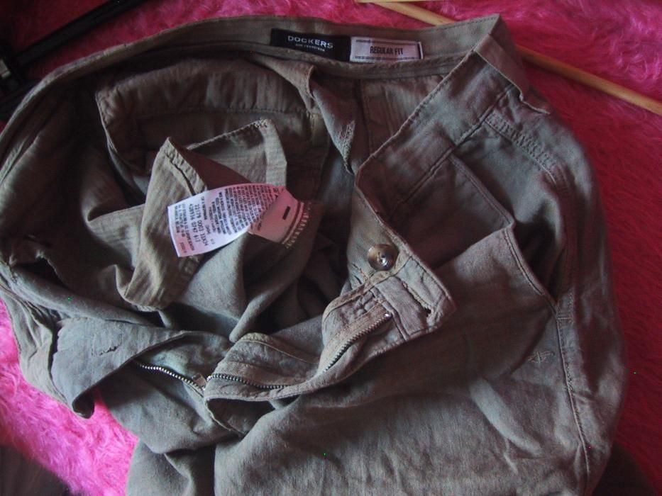 Spodnie DOCKERS Chinos KHAKI Len W:33 L:34.Stan BDB Pas.85.Wysłka