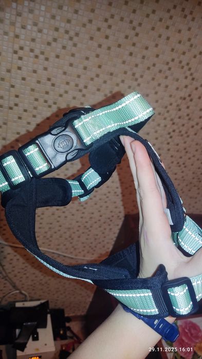 Шлея для собак, бірюзова, з світловідбівного маьеріалу