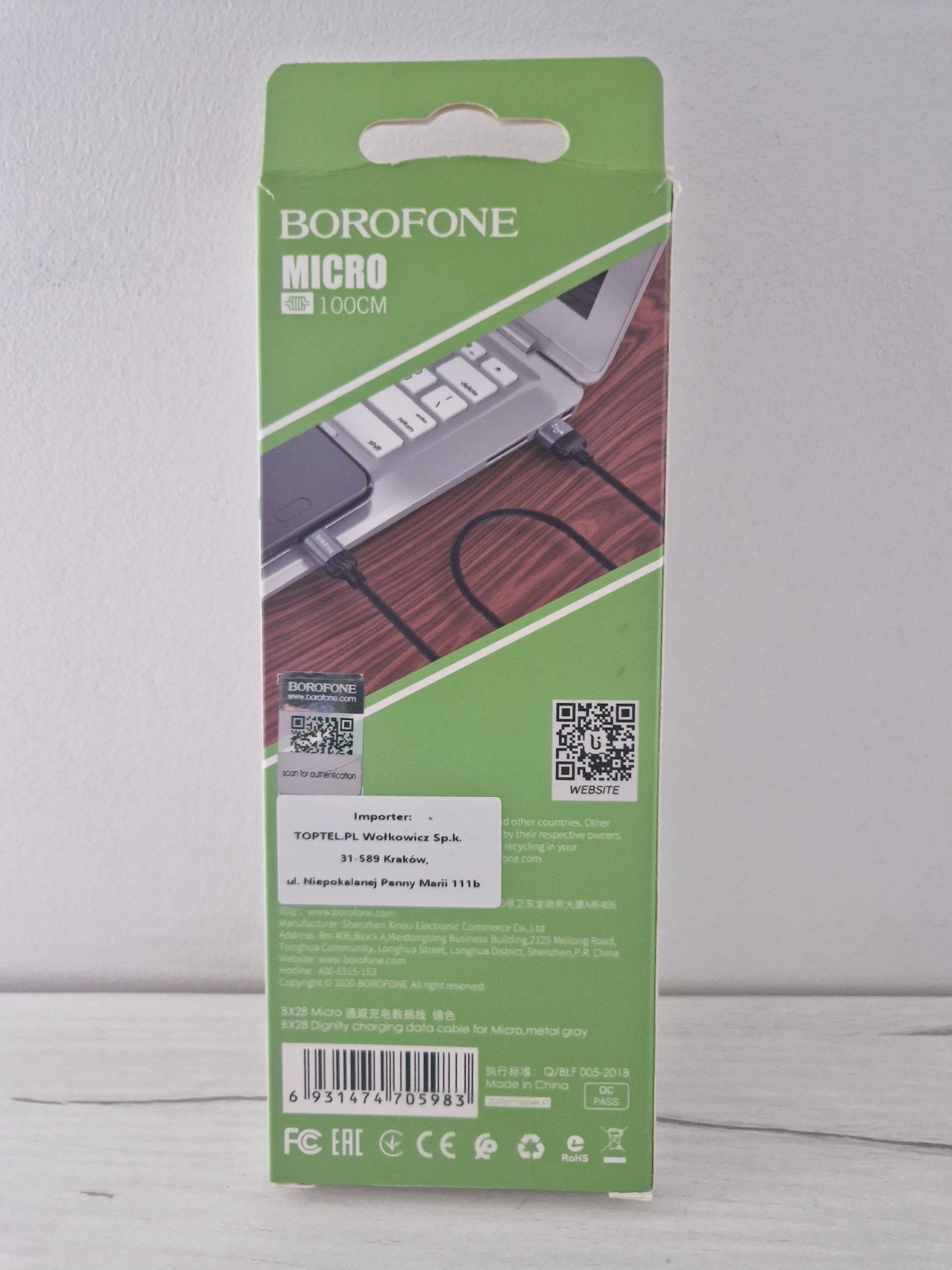 Borofone Kabel BX28 Dignity - USB na Micro USB - 2,4A 1 metr szary