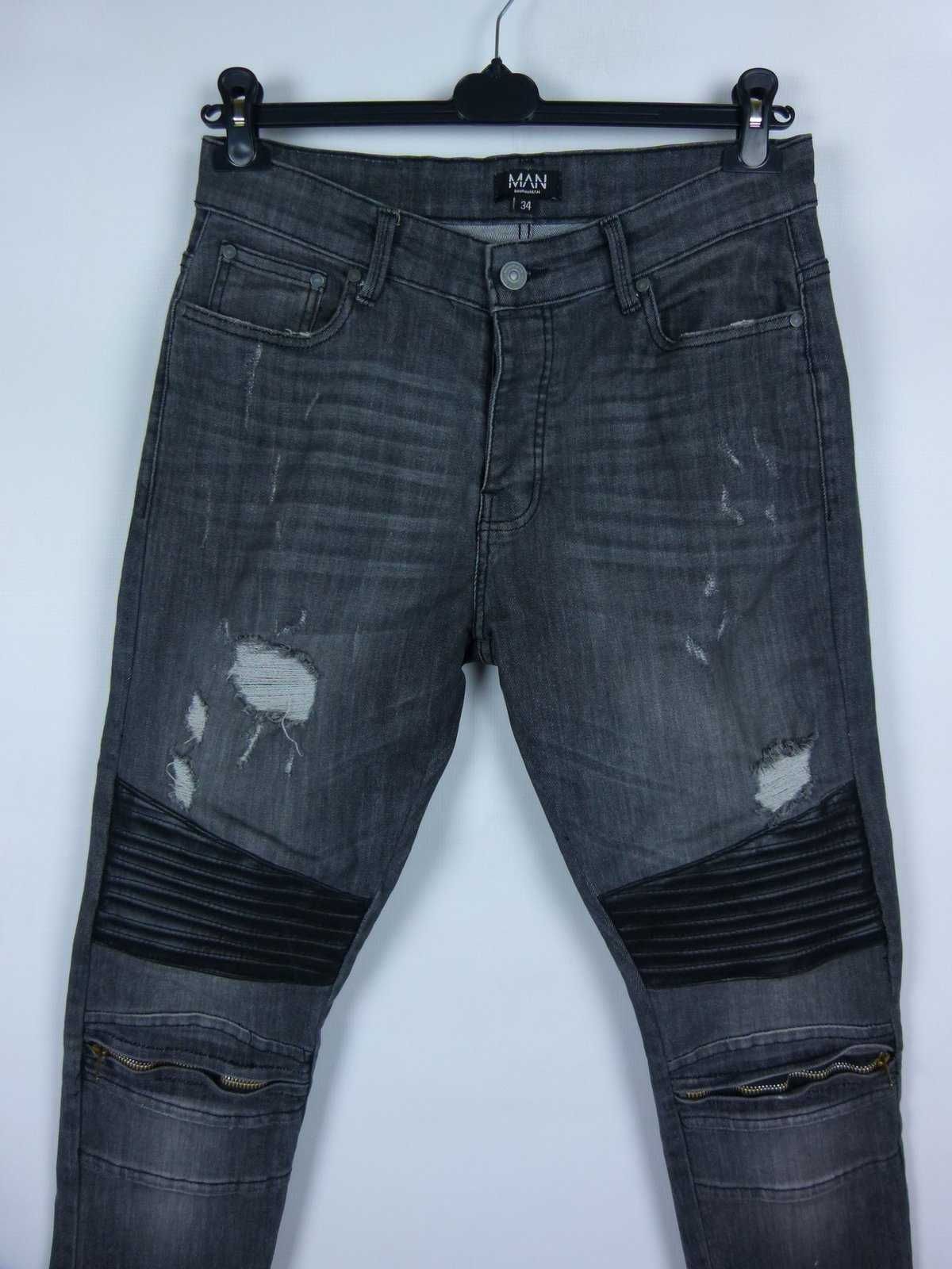 BOOHOO Man spodnie jeans przetarcia / 34 regular