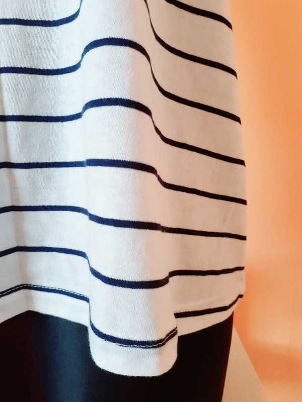 40 42 Nowy top T-shirt bluzka długi biały paski napis bawełna Mango
