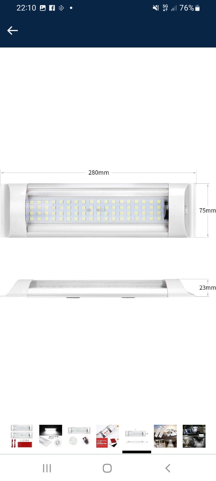 Plafond Led retangular 12V com interruptor (Autocaravana / Campervan)