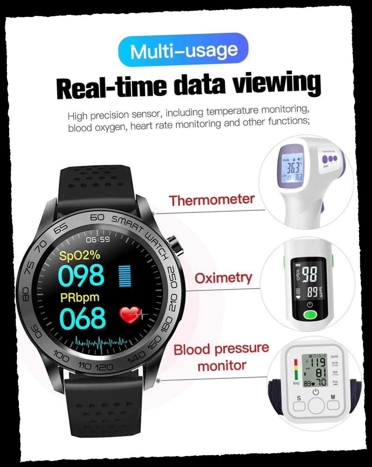 Smartwatch F22U Termometr, Puls, Kroki, Ciśnienie HIT!