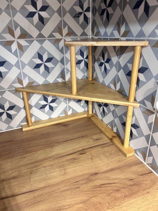 Półka kuchenna narożna bambusowa dwupoziomowa na przyprawy organizer