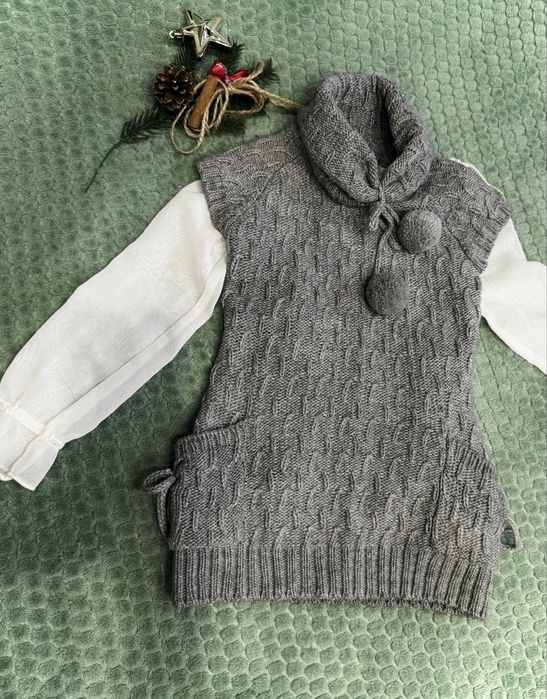 Wełniana ciepła tunika, ocieplacz dla dziewczynki