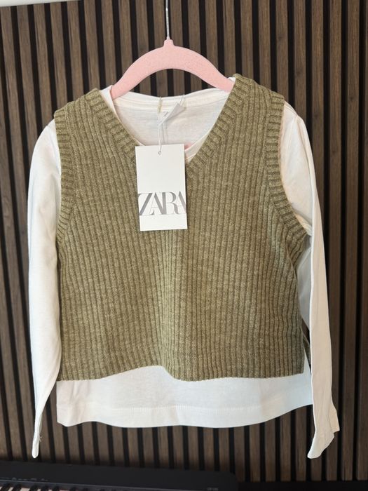 Nowa biała bluzka ze sweterkową kamizelką zara 116/122