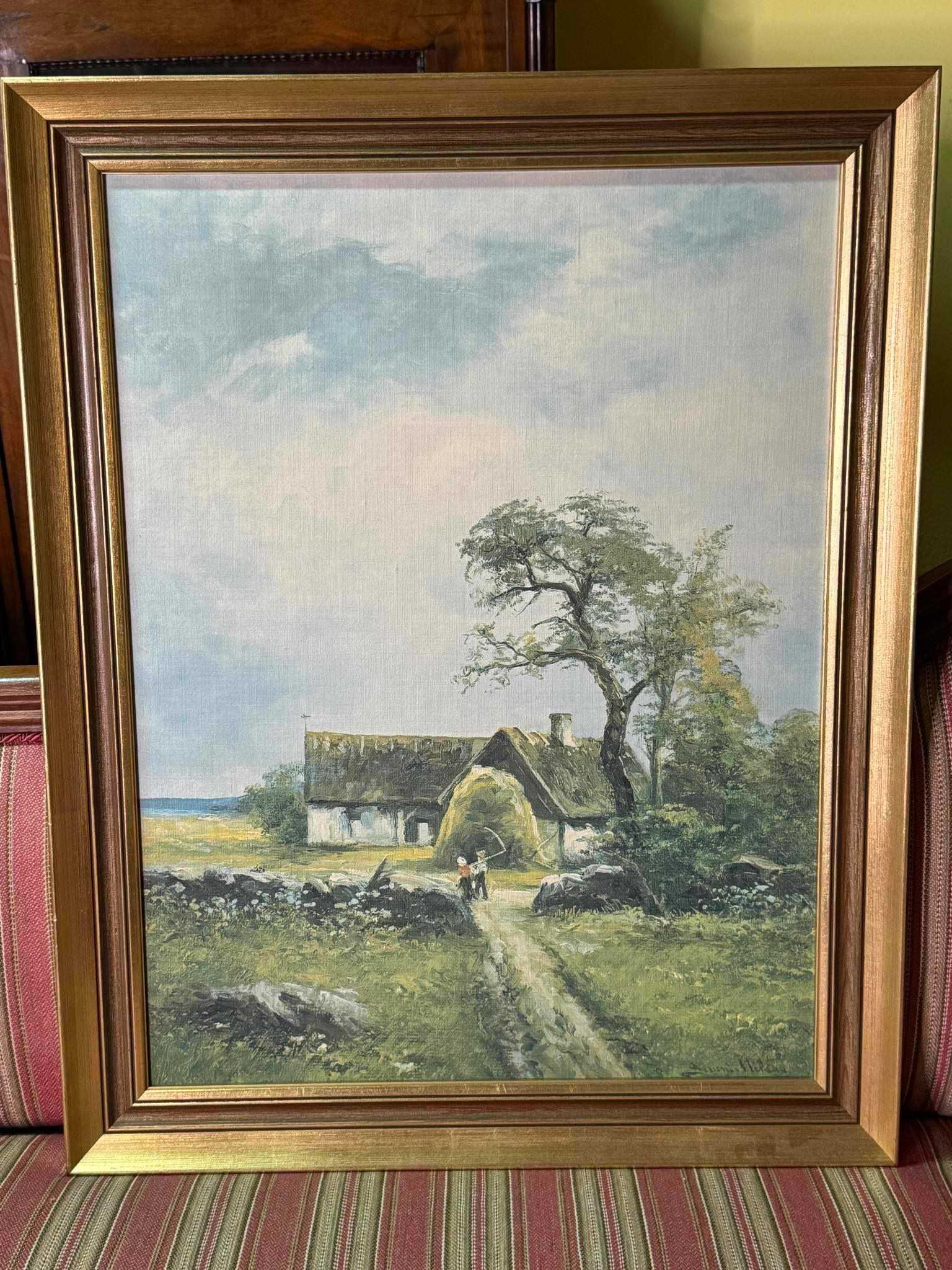 Obraz  Na Płótnie "Szwedzka Wieś " Sygnowany Nilsson Severin  78x62cm
