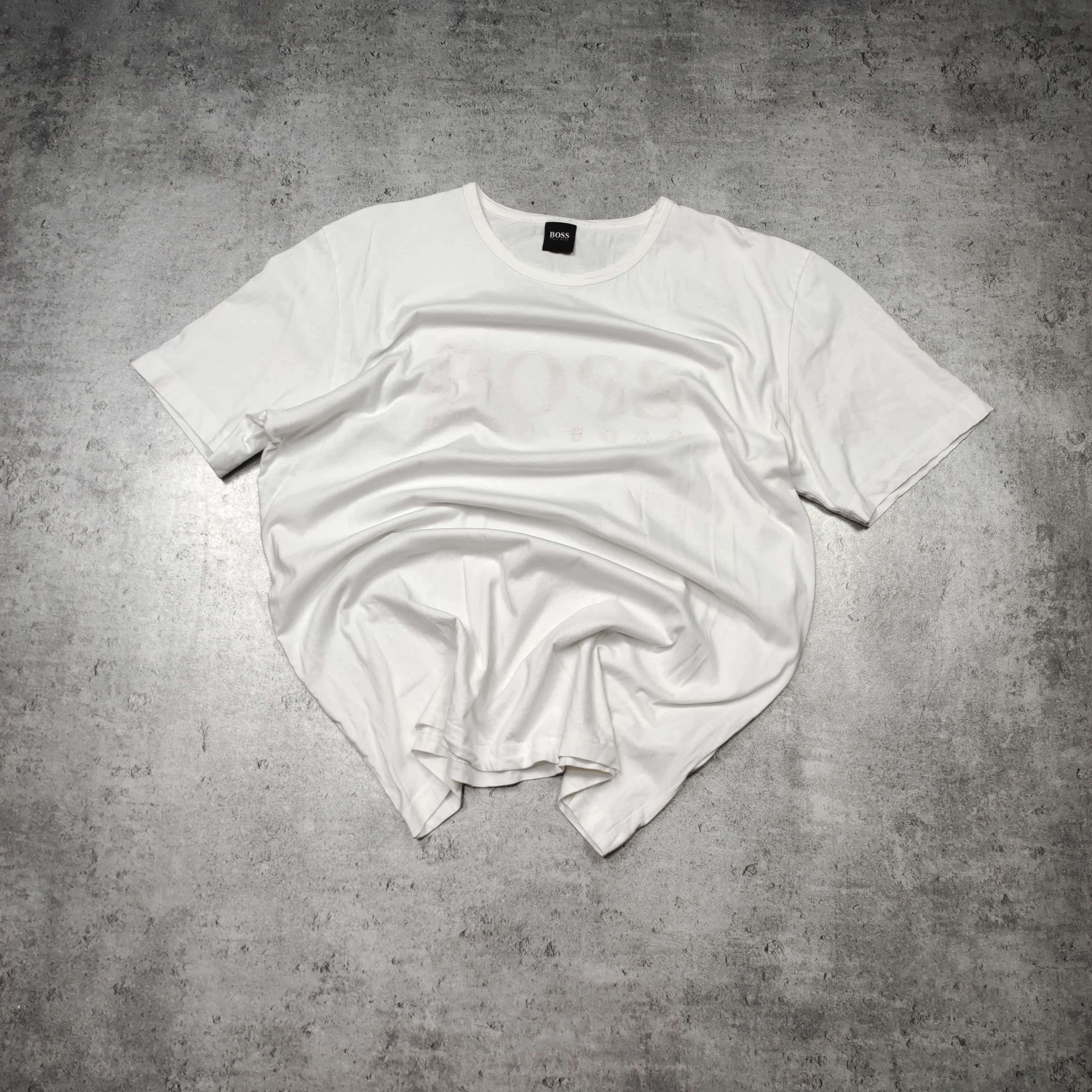 MĘSKA Koszulka Basic Duże Logo Nadruk Hugo Boss Bawełna Biała BOSS