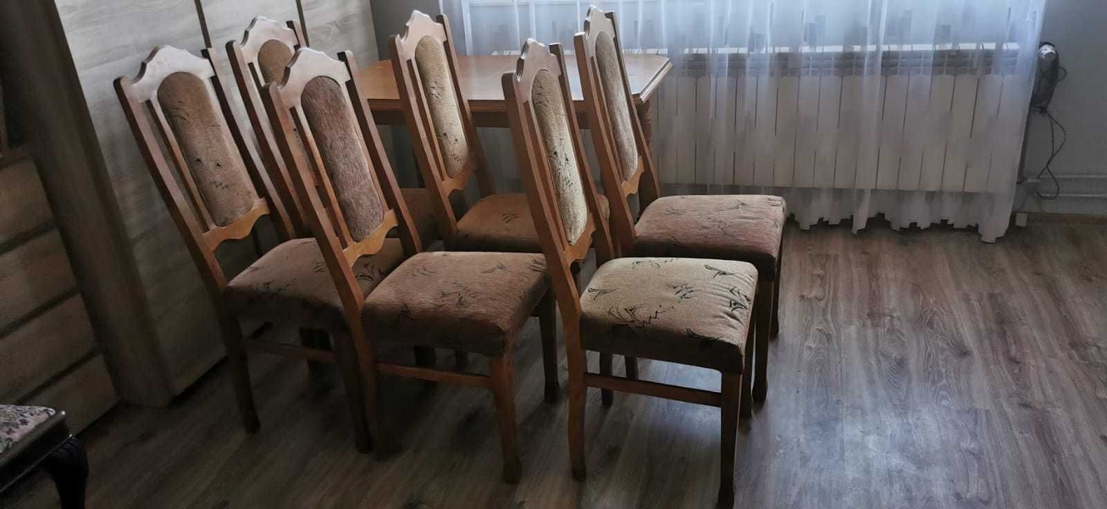 Dębowy zestaw stół i 6 krzeseł