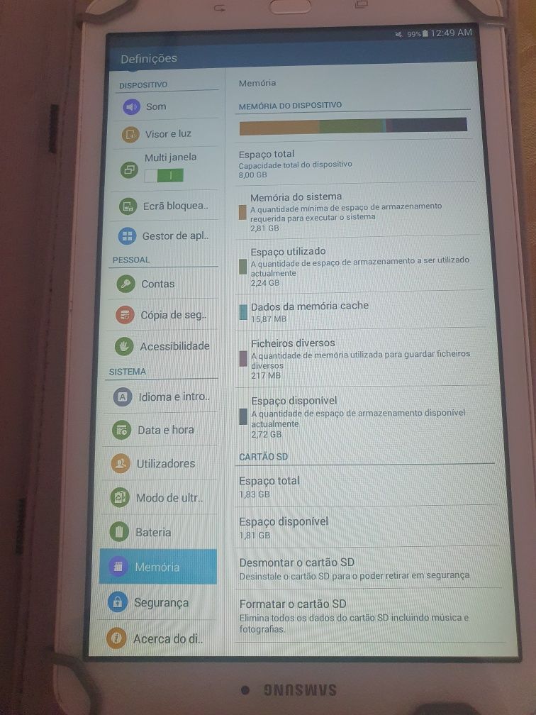 Tablet Samsung Tab E – 8GB com capacidade - Negociável