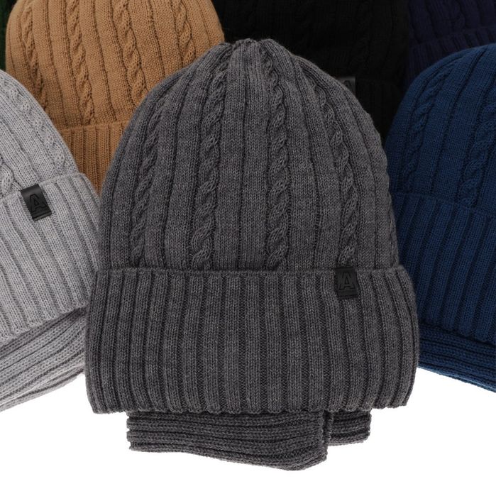 Czapka i komin dla chłopca zimowy komplet, niebieski, wełniany merino