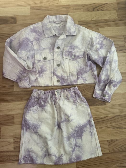 Komplet dzisowy fioletowo bialy