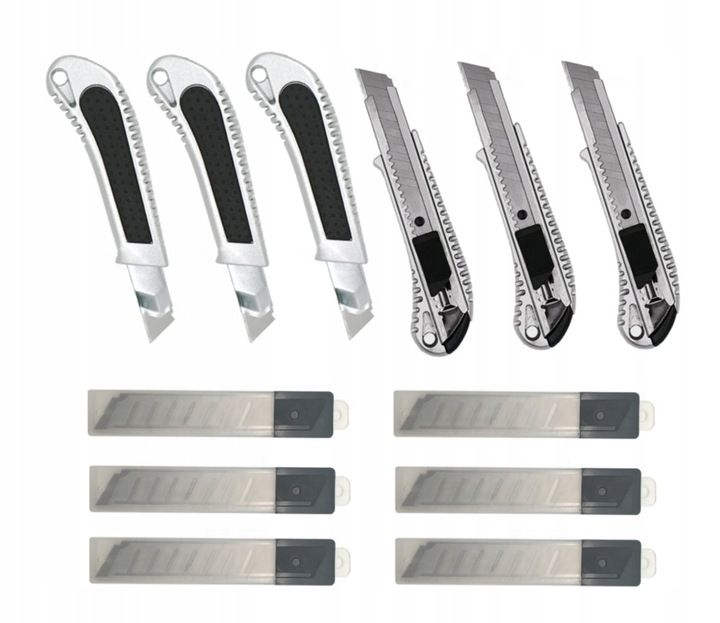 6x Nóż Do Tapet Metalowy Nożyk 18mm + 60 Ostrzy