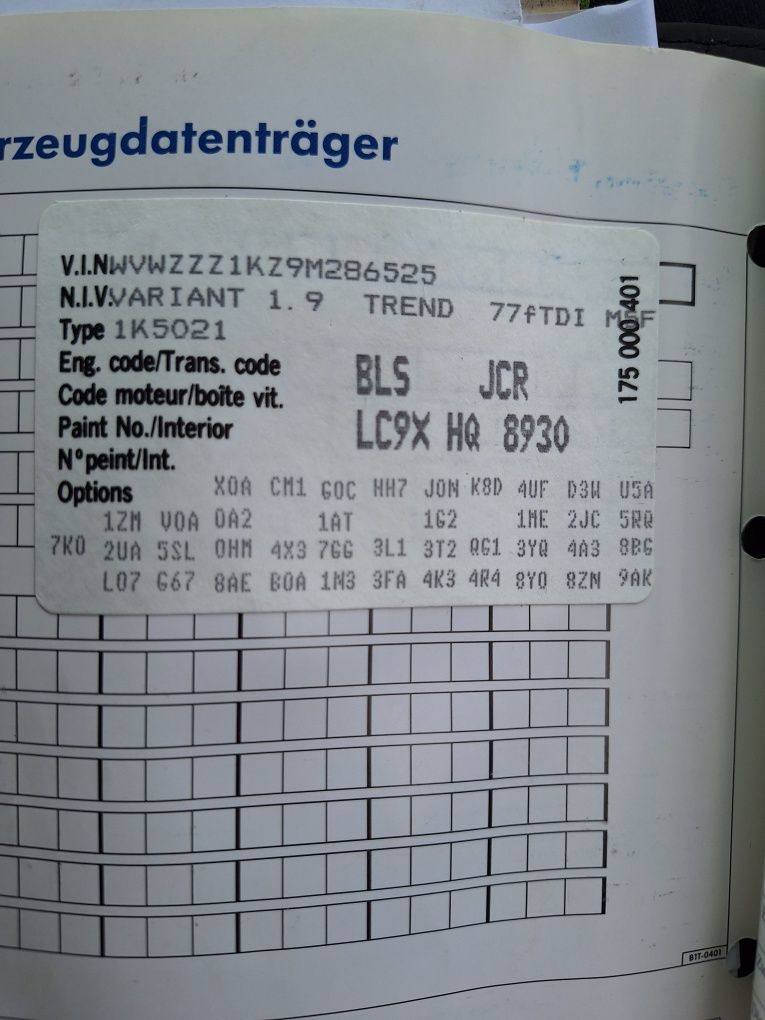 Golf 5 1.9 tdi BLS kombi LC9X