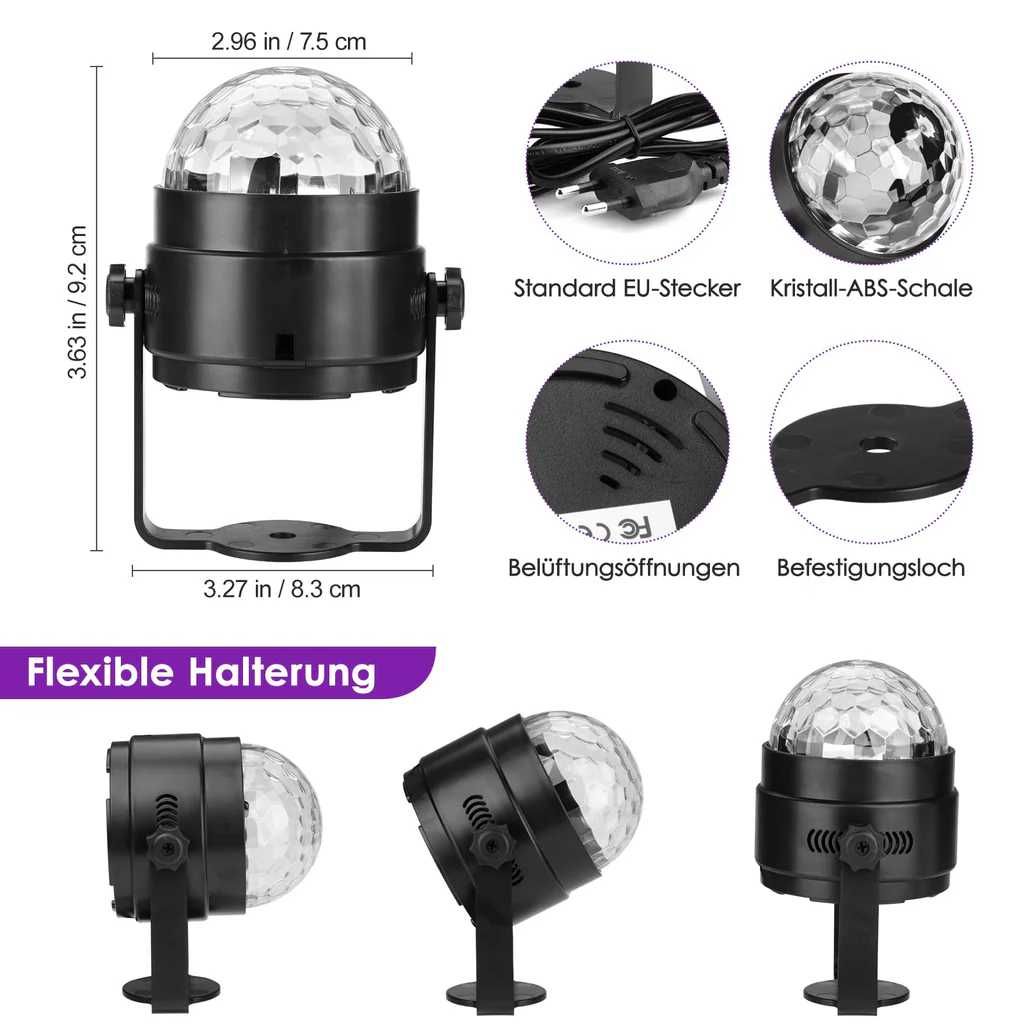 2 x kula dyskotekowa LED 6W USB 7 kolorów PILOT oświetlenie