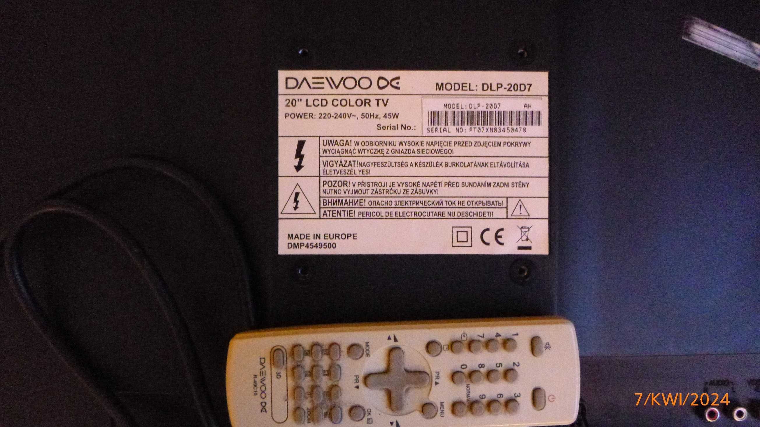 Tv LCD daewoo 20 z pilotem na działkę lub do domu