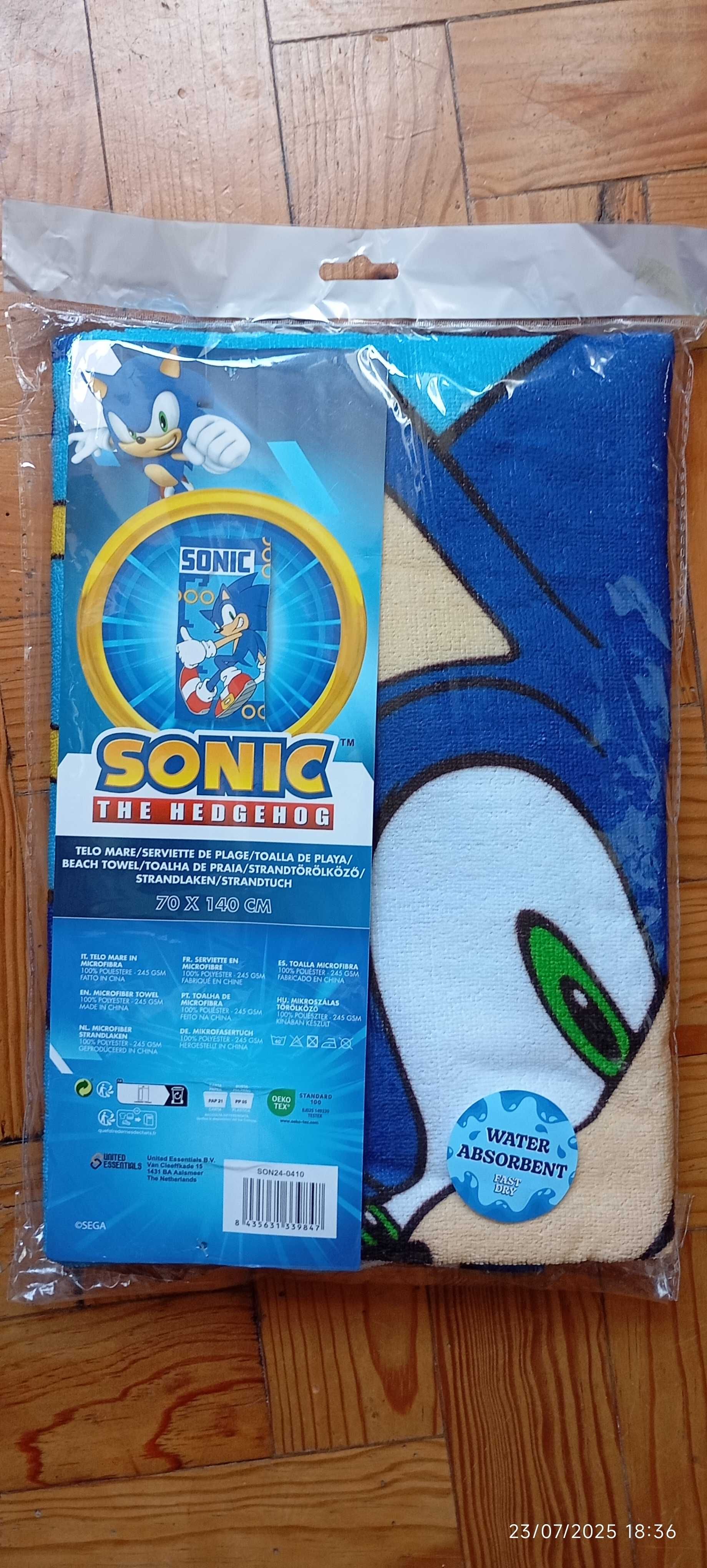 Toalha praia nova criança Sonic 70x140cm