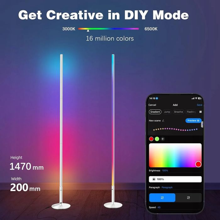 Lampa podłogowa RGB WIFI