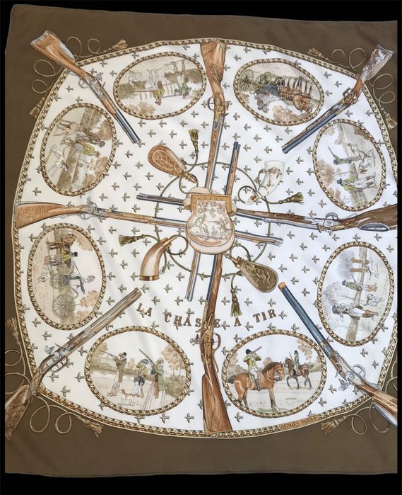 HERMES PARIS LA CHASSE A TIR винтажный шелковый платок