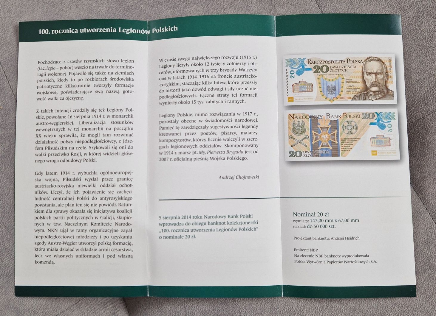 Banknot 100 Rocznica Utworzenia Legionów Polskich , 20 zł , POLIMER !
