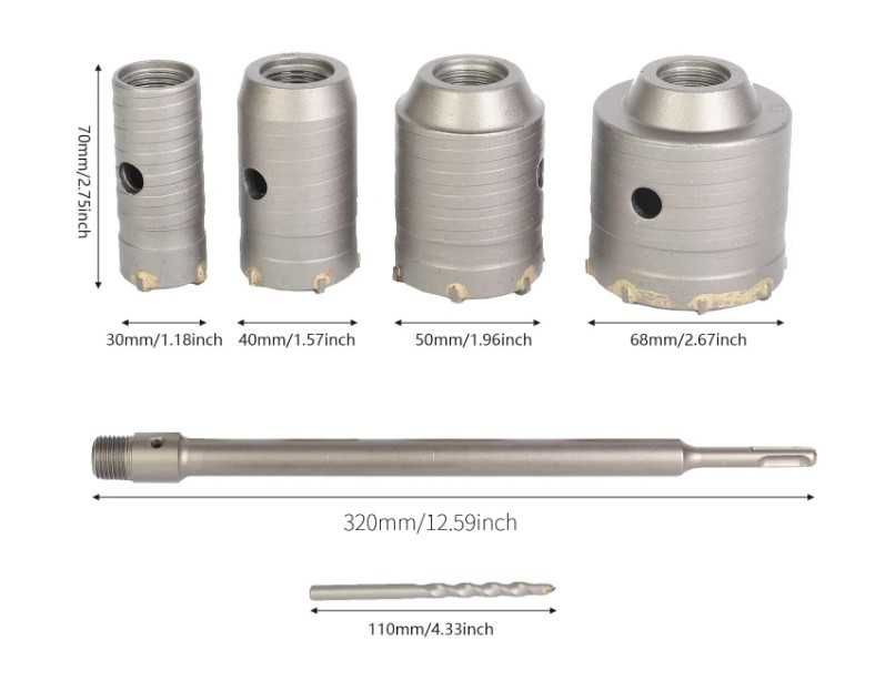Zestaw 4 otwornic do betonu 30-68mm SDS Plus Awagas