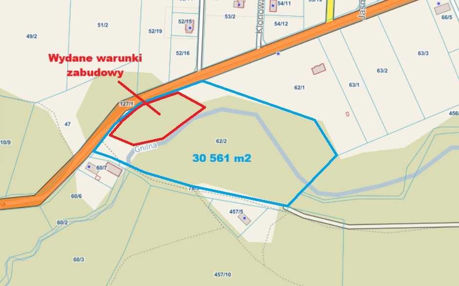 Działka rolno-leśna z warunkami zabudowy*30 561 m2*własny las*strumyk