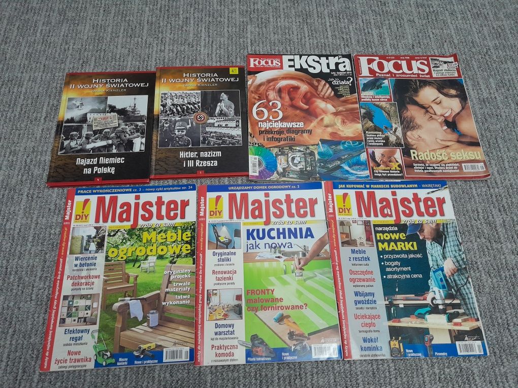Stare magazyny focus i majster oraz książki historyczne