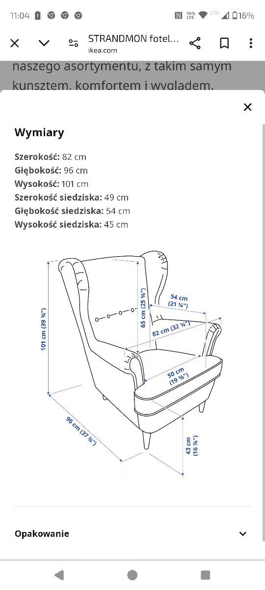 STRANDMON Fotel Uszak Ikea z podnóżkiem 
Fotel us
Fotel uszak,