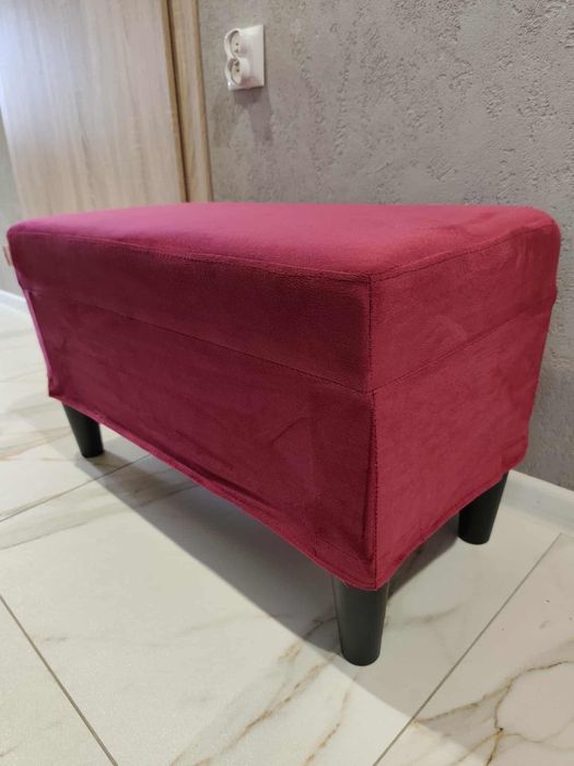 Ławka, podnóżek winna czerwień, 70x35x41 cm, tapicerowana aksamitem
