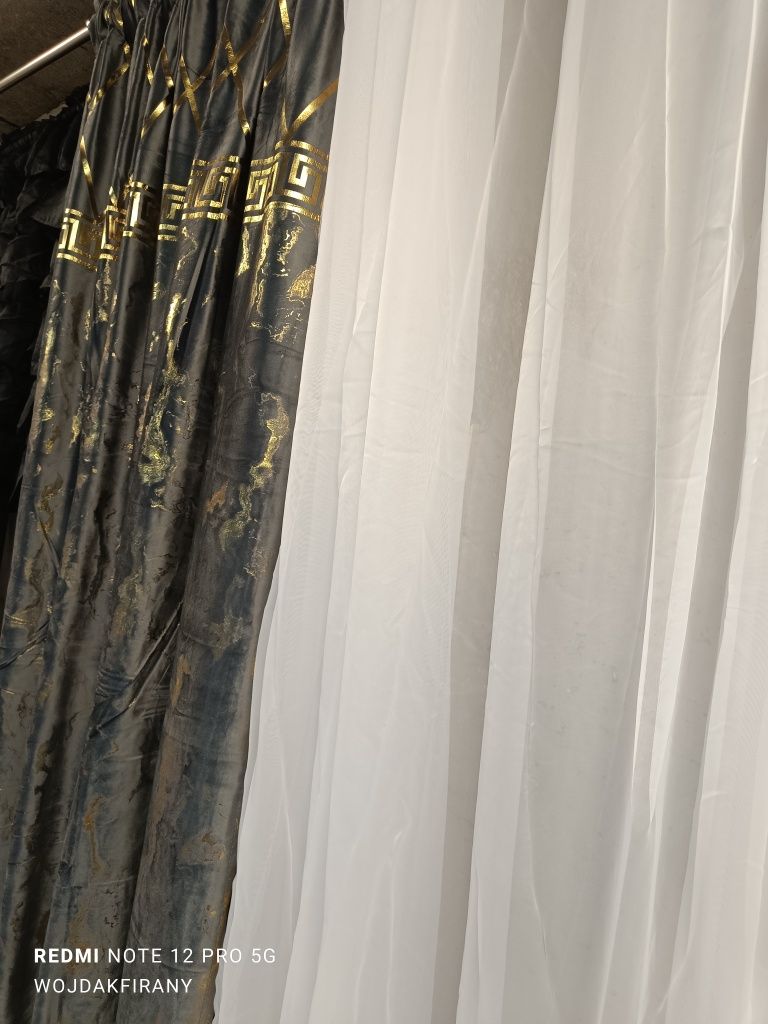 Zasłony nowe welur szara czarna złoty marmur greckim wzorem Versace